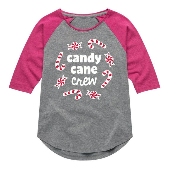Instant Message - Candy Cane Crew Christmas - Toddler & Youth Girls Raglan Graphic T-Shirt