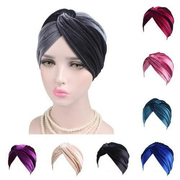 Cheers.US Turban Cap Solid Color Cross Shape Lady Stretchy No Brim Indian Turban Hat for Spring Autumn Winter