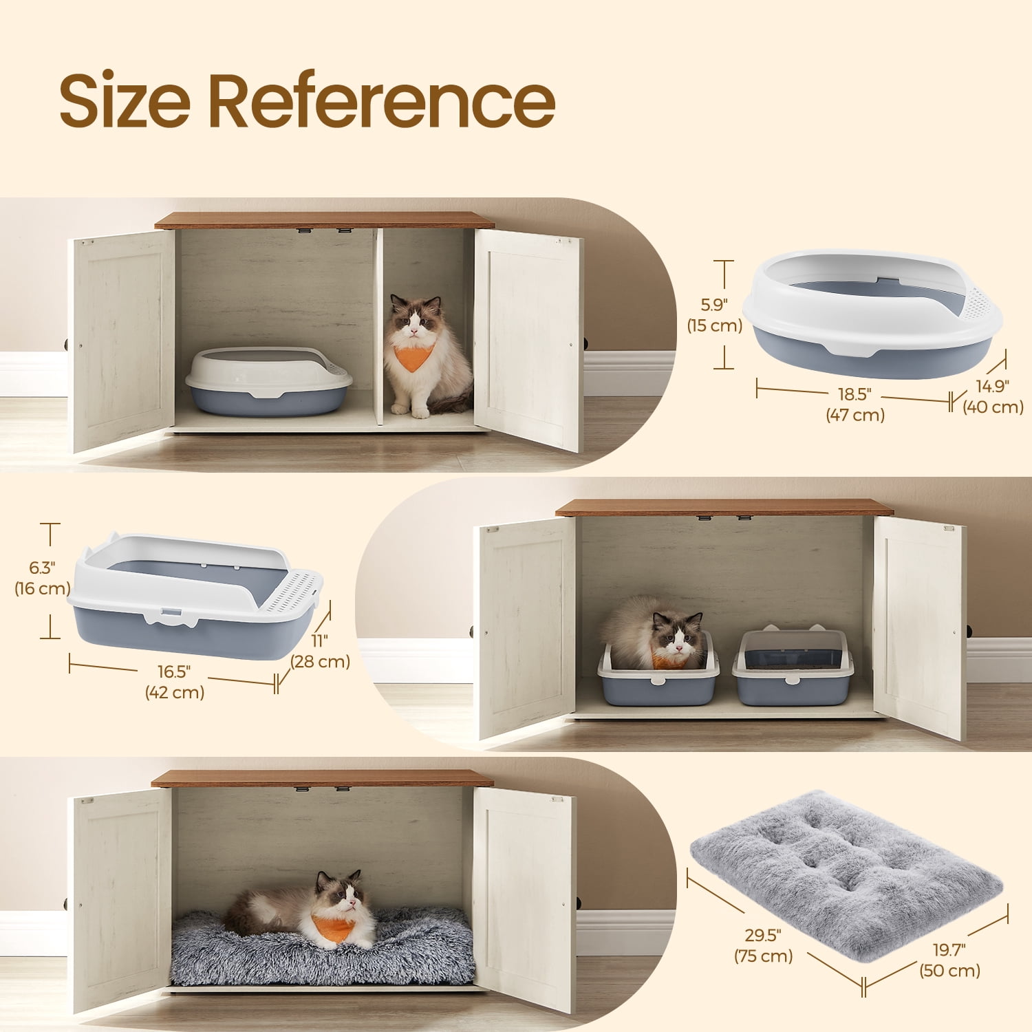 LEDREM Cat Litter Box Furniture Enclosure,Multi-Functional Hidden Washroom with Removable Divider for Indoor,L,Honey Brown and Rustic White