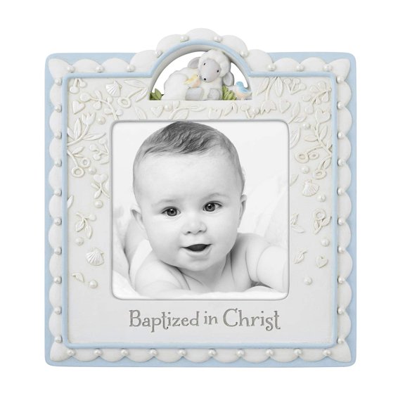 CB Catholic Creative Brands Faithworks - Baptized In Christ Resin 4 x 4-Inch Photo Frame, 6.5 x 7.5-Inch, Blue (D3084)