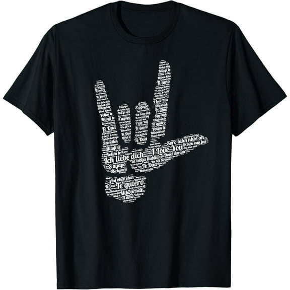 ASL Sign, I Love You in 40 Different Languages, ASL T-ShirtMen and women, Black T-shirt, size: Extra large