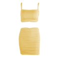 thumbnail image 4 of OJSFQUFP Two Piece Short Sets for Women Summer Women Sexy Ruched Crop Top Bodycon Skirt 2 Piece Outfits Dress, 4 of 5