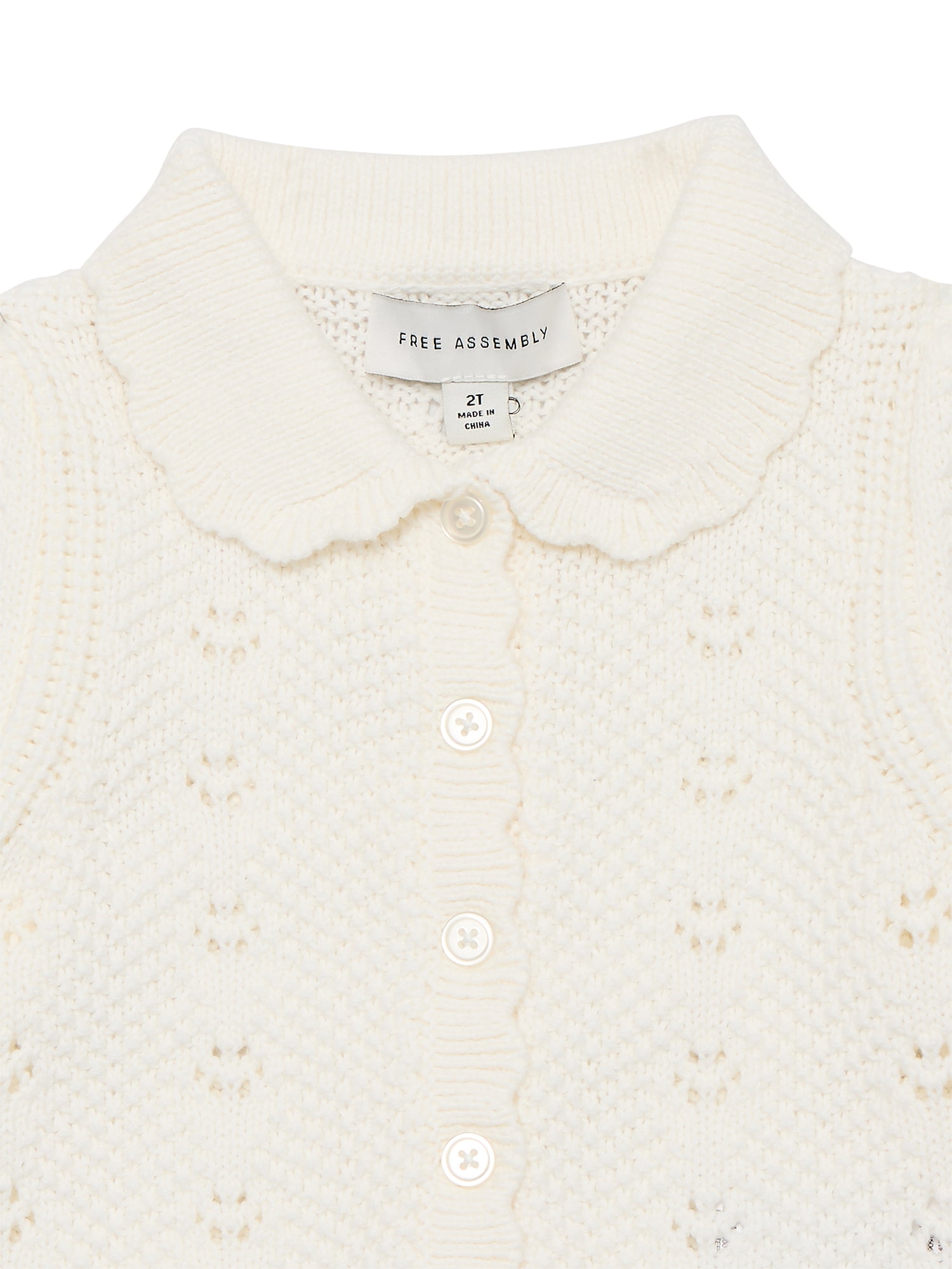 Free Assembly Kids and Toddler Cotton Pointelle Cardigan Sweater with Short Sleeves, Sizes 12M-3T and XS-XL