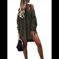 thumbnail image 2 of Suéteres para Mujer, Punto , Cuello en V, Color Liso, Larga, Informales, Holgados, Suaves, Tipo Jersey. Verde XXL, 2 of 7