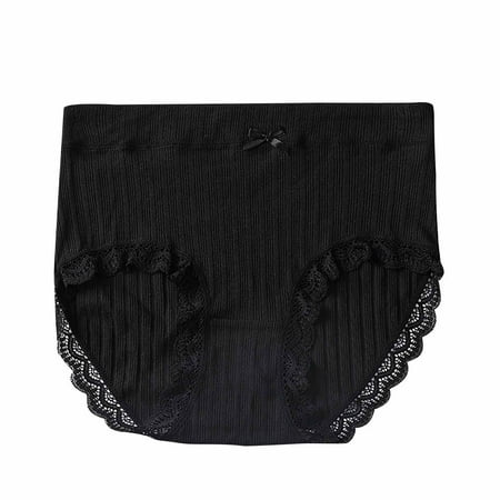 WMTBSRSW High Waiste Bikini Panties for Women Classical Breathable Cotton Underwear Lace Trim Rib Knit Ladies Panty with Bow Full Coverage Boyshort