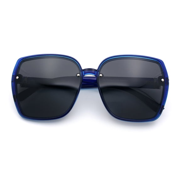 Womens Luxe Rhinestone Jewel Hinge Oversized Rimless Butterfly Sunglasses Blue - Black