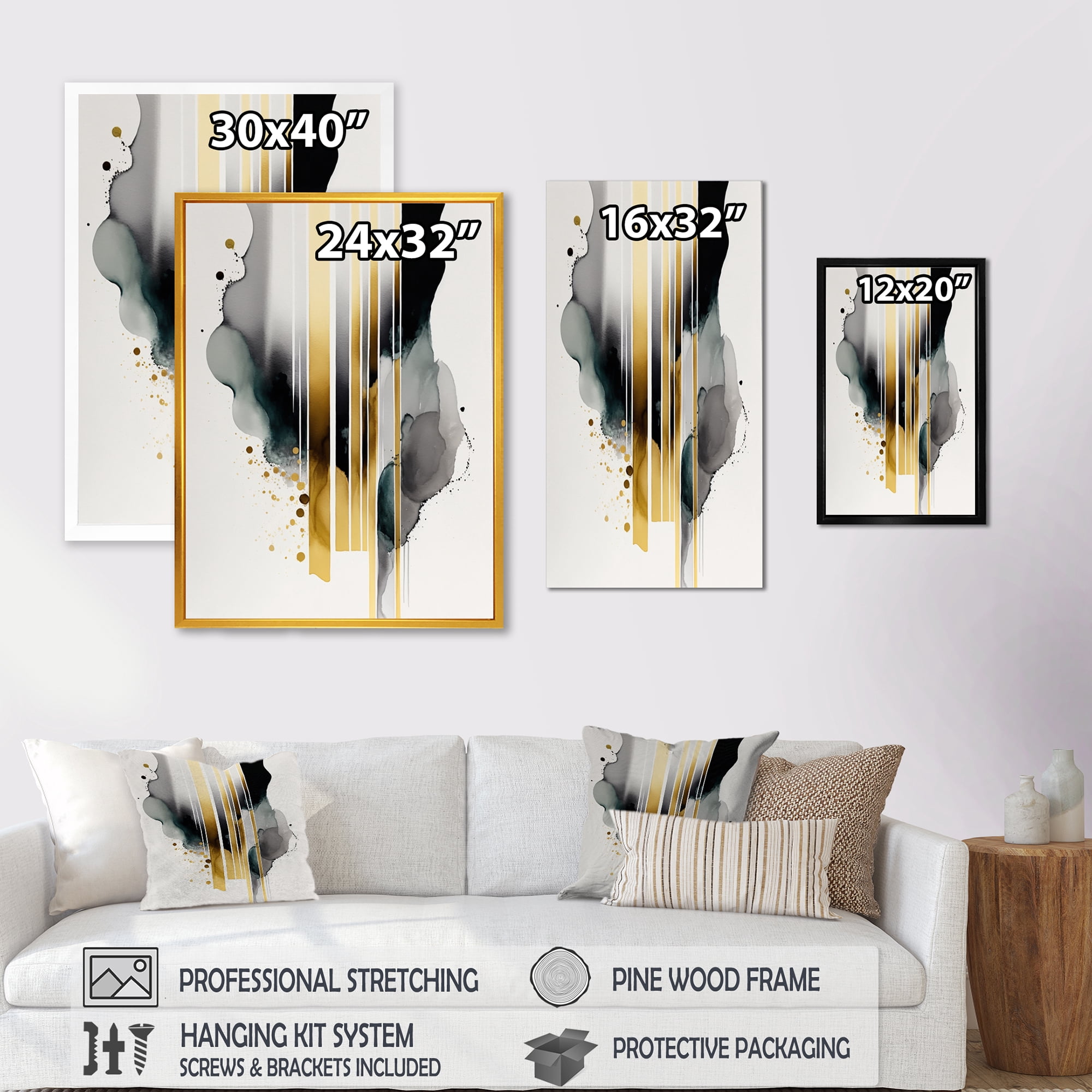 Designart Abstract Transitional Shapes Black II Canvas Wall Art