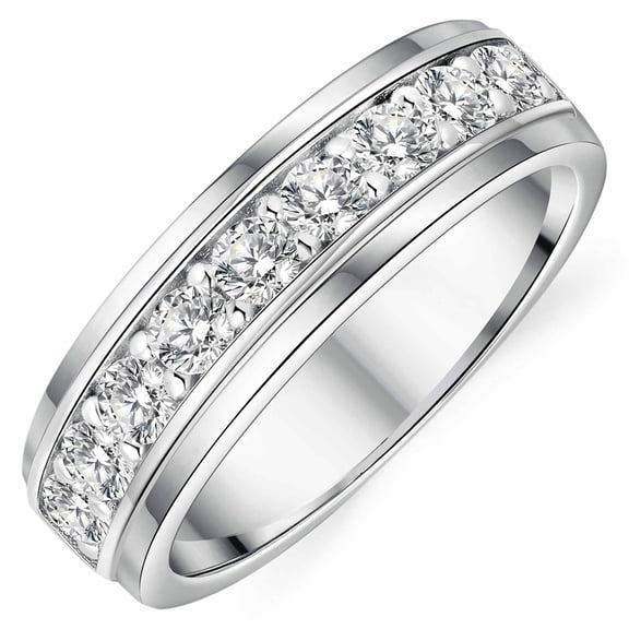 Siyoupin Mens Moissanite Wedding Band 925 Sterling Silver 1Ct 9 Round Cut Engagement Ring White Gold Plated Size 9