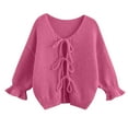 thumbnail image 4 of Cardigan Women Fashion Three Quarter Sleeve Tie Front Sweater Round Neck Loose Bow Knitted Sweater Top Women's Cardigans, 4 of 5