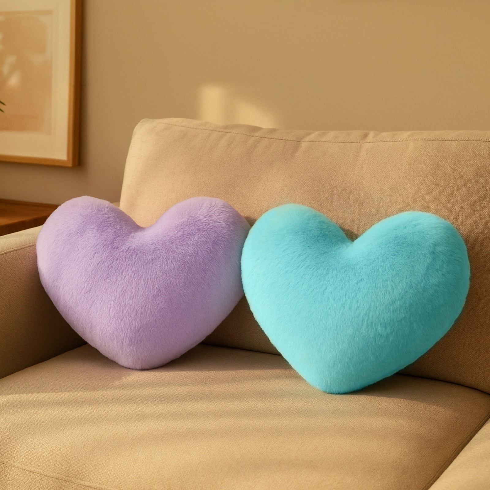 5 Pcs Faux Rabbit Fur Pillows, Heart Shaped Throw Pillows, Soft Decorative Cushions, Cute Pillows for Couch, Bed, and Office, Multi-Color Set