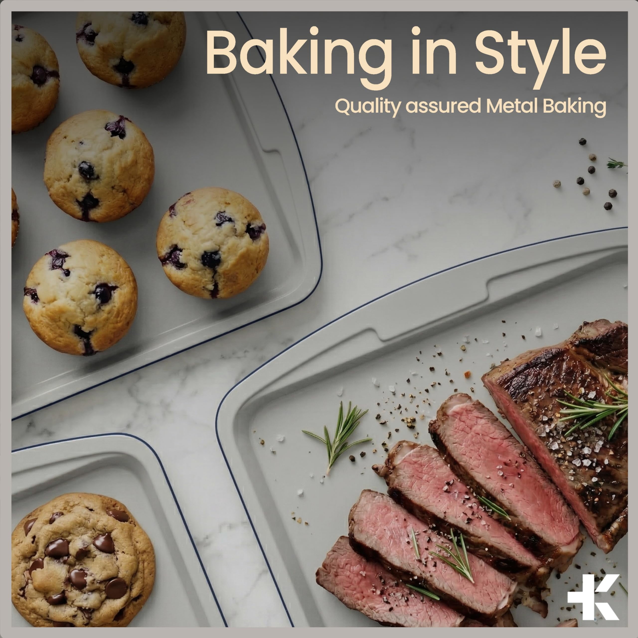 Bakken- Swiss Kitchen Baking Pan Set - Nonstick Royal Blue Coating, Commercial Grade Carbon Steel, Baking Kitchen Essentials, Oven Safe Tray (Up To 450° F), Set of 6