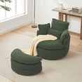 thumbnail image 3 of 38” Swivel Accent Barrel Chairs, Swivel Chair with Removable Headrest, Chaise Lounge Indoor with Neck Support Pillow, Swivel Chairs for Living Room, Oversized Chair with Ottoman, Green, 3 of 9