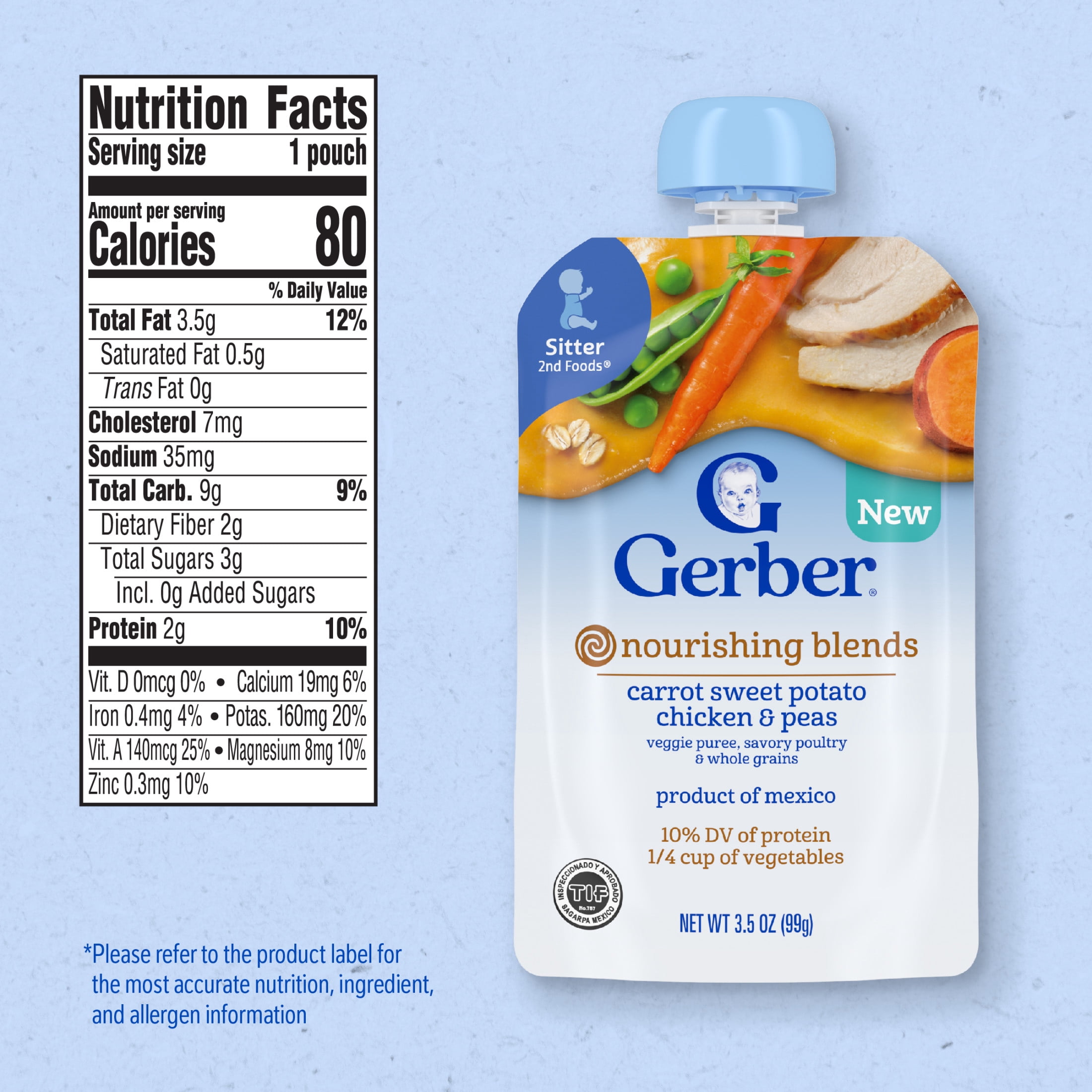 (3 pack) Gerber Stage 2 Baby Food, Carrot Sweet Potato Chicken & Peas, Baby Food Pouches, Puree 3.5 oz