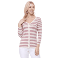 thumbnail image 2 of YEMAK Women's 3/4 Sleeve V-Neck Stripe Regular Fit Button-Down Sweater Cardigan-MAUVE-M, 2 of 4