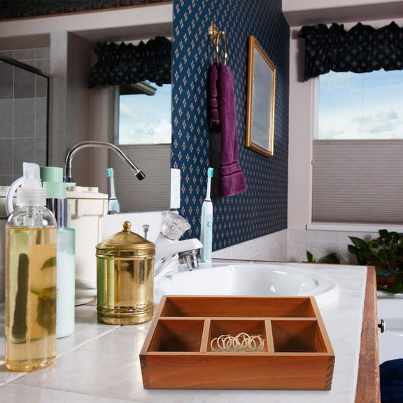 OFFIGAM Brown Wooden Organizer Tray with Compartments for Vanity, Jewelry, Cosmetics, and Small Item Storage