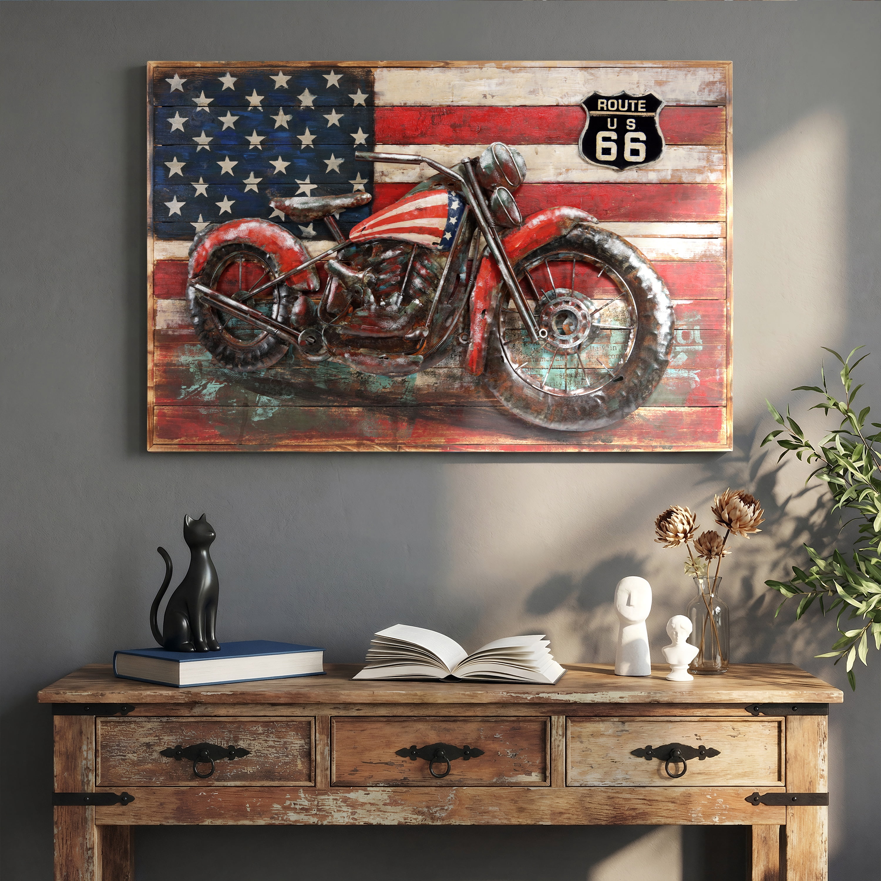 Empire Art Direct "Two Wheels" Primo Mixed Media Hand Painted 3D Iron Wall Sculpture