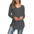 thumbnail image 6 of SHIBEVER Fall Casual Button Tunics Tops for Women Long Sleeve Trendy V Neck Pleated T-Shirts Blouses Grey, 6 of 6