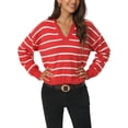 thumbnail image 1 of INSPIRE CHIC Chandail Polo à Rayures pour Femme Automne Hiver Col en V à Blocs de Couleur Manches Longues Tricoté Décontracté Hauts S Rouge, 1 of 6
