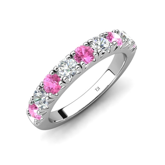 TriJewels 1.25 ctw Pink Sapphire and Lab Grown Diamond (3.00 mm) 9 Stone Wedding Band in 10K Gold