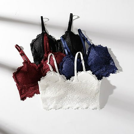 

sebulube 4PC Women Sexy Bra Solid Vest Lace Seamless Breathable Push Up Top Underwear
