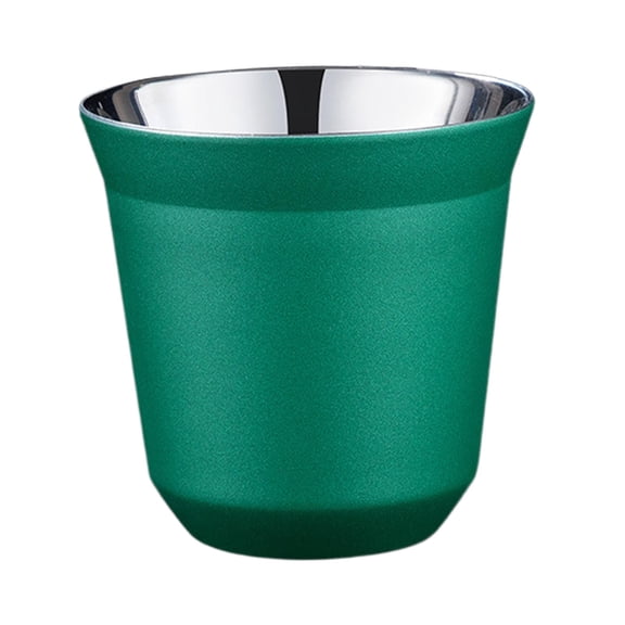 Vasos metálicos apilables de 80 ml de capacidad, ideales para bebidas, camping y café. verde