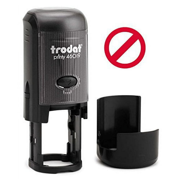 Circle Slash Round Self-Inking Stock Rubber Stamp (3/4" Diameter) - Red Ink