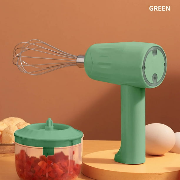Xihbxyly Máquina de Cocina Inalámbrica, Batidora de Mano Recargable Por Usb, Picadora de Alimentos 2 En 1, Batidor de Acero Inoxidable Desmontable, Multiusos para Ajo, Carne y Verduras, Diseño Compac