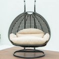 LeisureMod Charcoal Wicker Hanging 2 person Egg Swing Chair Beige