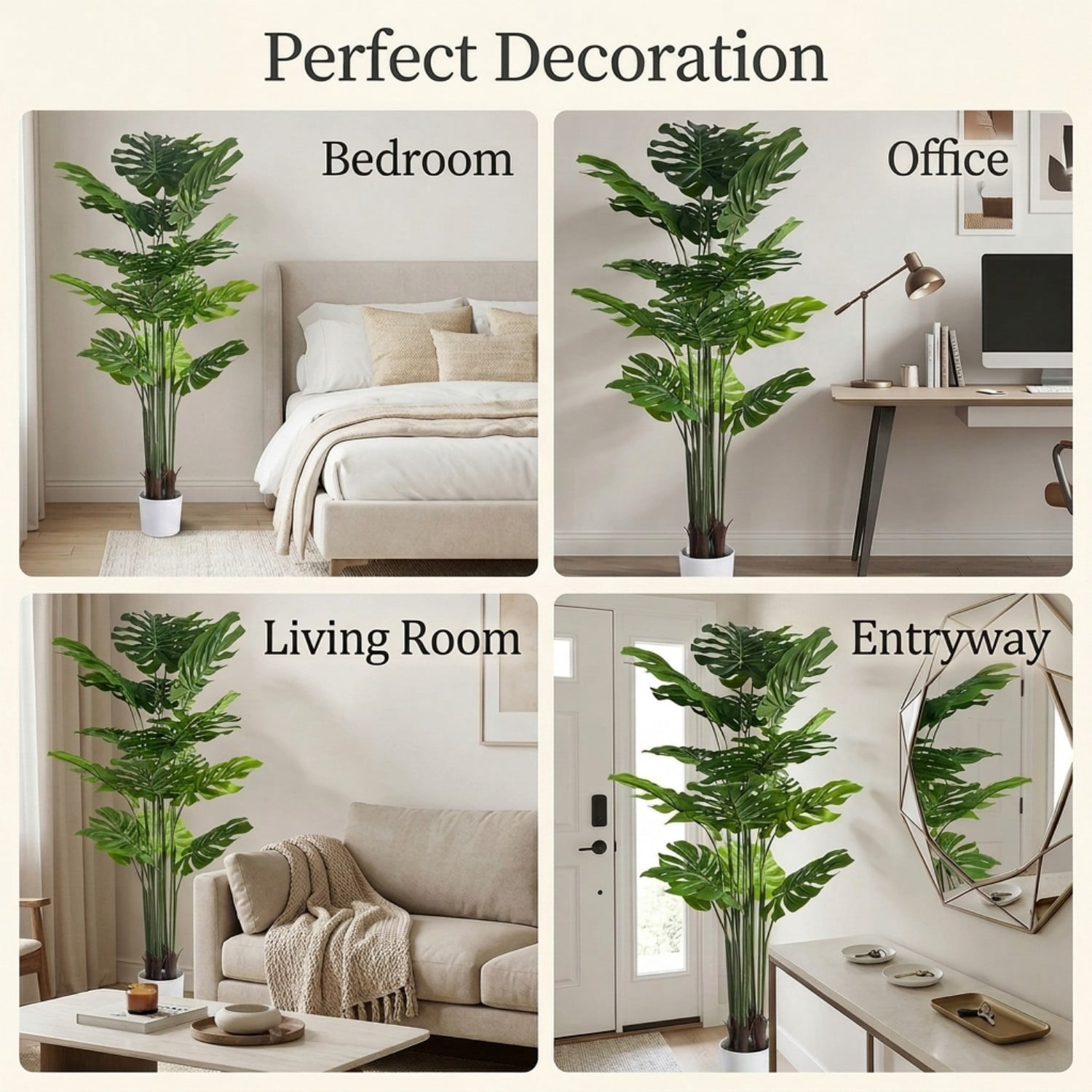 BEAUTYPEAK 5.3FT Artificial Plant Fake Indoor Monstera Plant Decorative Outdoor Greenery in White Pot