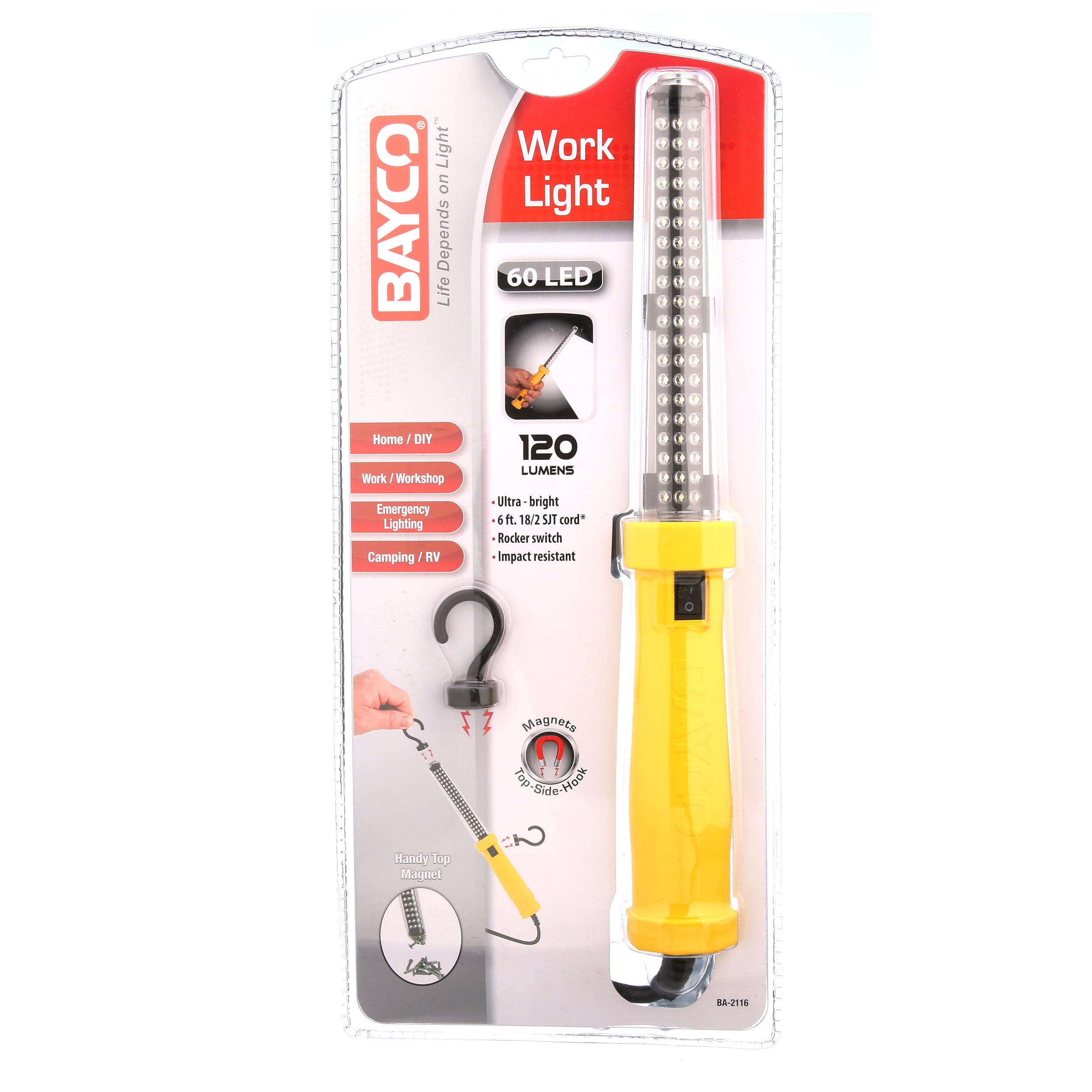 Bayco BA-2116 6 Foot Cord Corded LED Work Light with Magnetic Hook 
