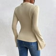 thumbnail image 4 of EchfiProm Womens Long Sleeve Tops Beige Pullover Bell Sleeve Solid Slim Fit Casual Undershirts for Womens Crew Neck, 4 of 4