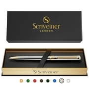 Scriveiner Silver Chrome Ballpoint Pen - Stunning Luxury Pen with 24K Gold Finish, Schmidt Black Refill, Best Ball Pen Gift Set for Men & Women, Professional, Executive, Office, Nice, Fancy Pens