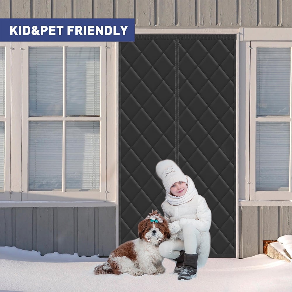 Magnetic Thermal Insulated Door Curtain, Size 34" x 82", Upgraded Oxford Cloth Filled with Thicken Cotton, Insulation Cover Blanket for Winter/French/Patio/Sliding Glass Doors, Black