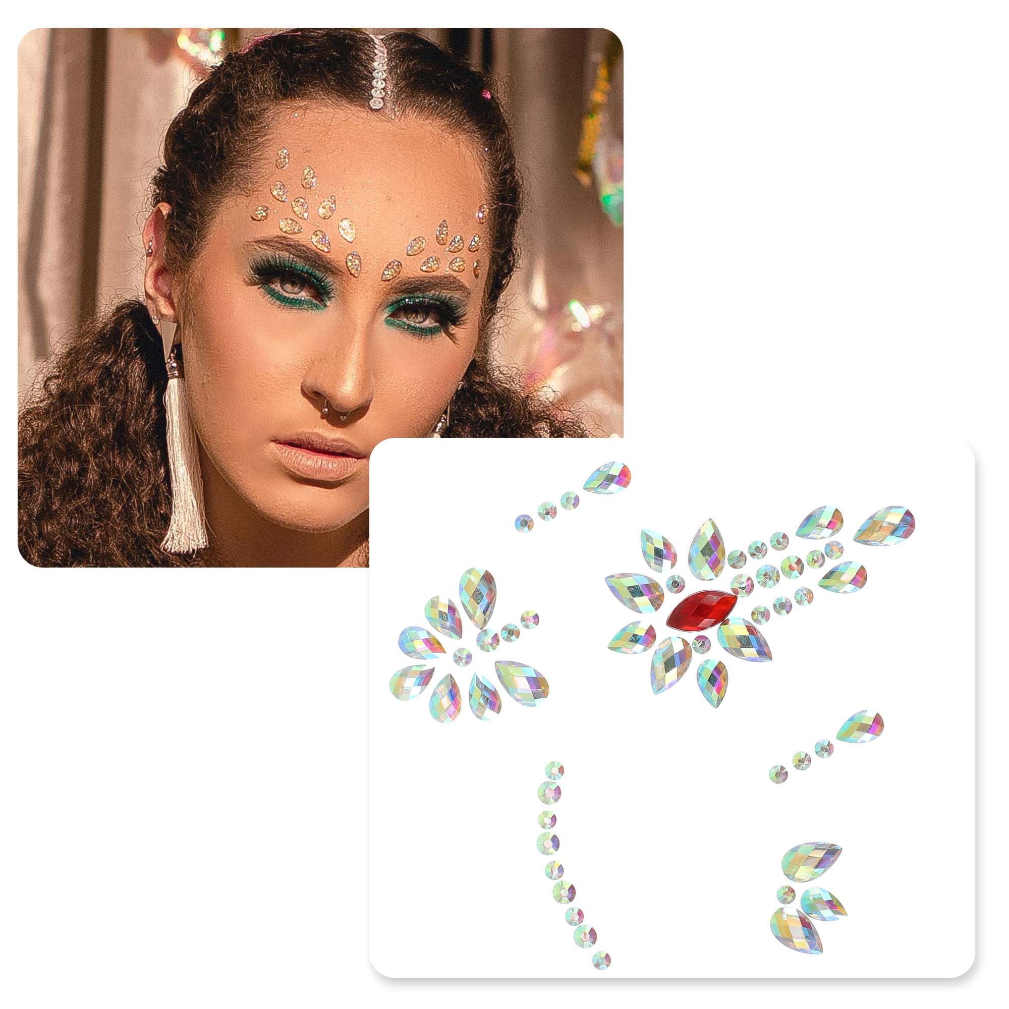 NOMADIC NOOK Eye-catching Face Rhinestone Stickers White Purple Red 2 Pcs