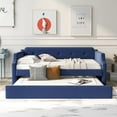 thumbnail image 2 of Tcbosik Daybed with Trundle, Twin Size Linen Fabric Upholstered Sofa Bed for Bedroom, Living Room, Guest Room, Space Saving, Blue, 2 of 8