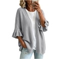 thumbnail image 2 of thefmos Women's Open Front Long Sleeve Knit Cardigan Ruffle Sleeves Solid Color Casual Outerwear Fashion Spring Fall Outfit, Gray S, 2 of 6