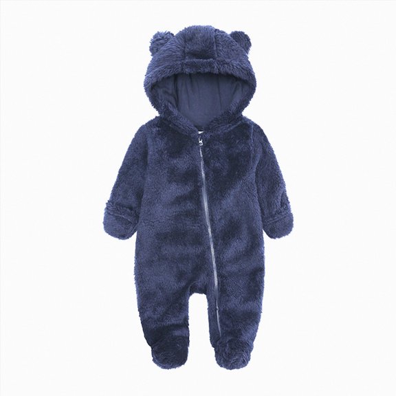 Splozh Newborn Baby Winter Snowsuit Bear Outfit Fleece Warm Jumpsuit Romper Hooded Clothes for Infant Girls Boys Baby Boy Newborn Clothes,Blue,3-6 Months