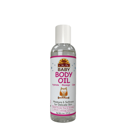 OKAY Baby Body Oil 6 oz – Gentle Moisturizing Oil for Babies, Lightweight Hydrating Massage Oil, Softens Delicate Skin, Non-Greasy, Paraben Free