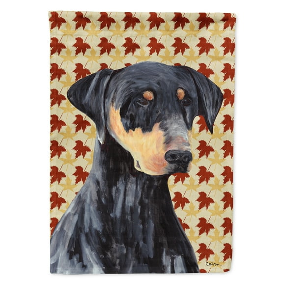 Carolines Treasures SC9217-FLAG-PARENT Doberman Fall Leaves Portrait Flag  multicolor