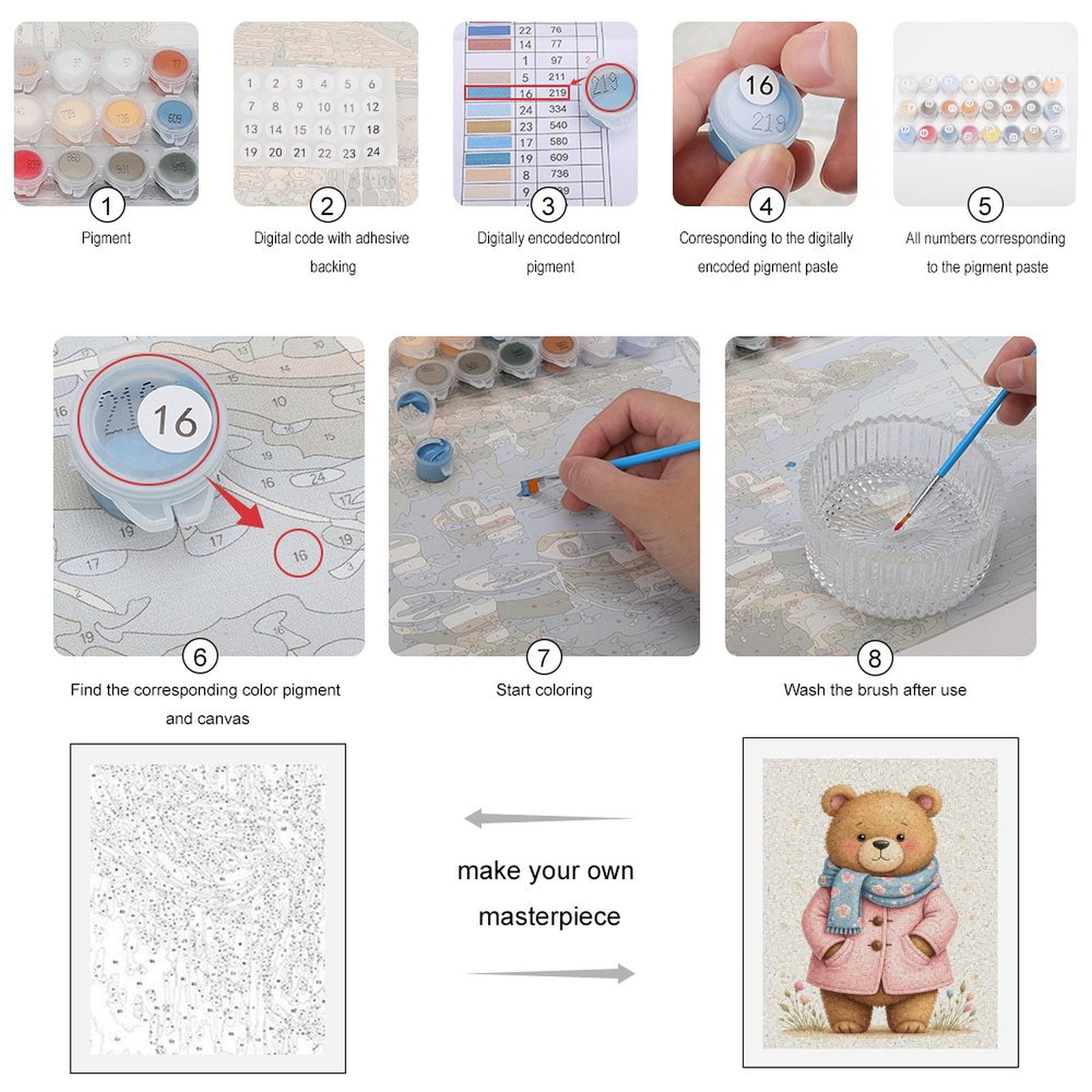 Paint By Numbers Kit for Adults Beginner - DIY Adorable Bear In Cozy Attire Canvas Painting Kits for Adults, Frameless Paint By Number for Adults for Home Wall Decor 16x20 Inch