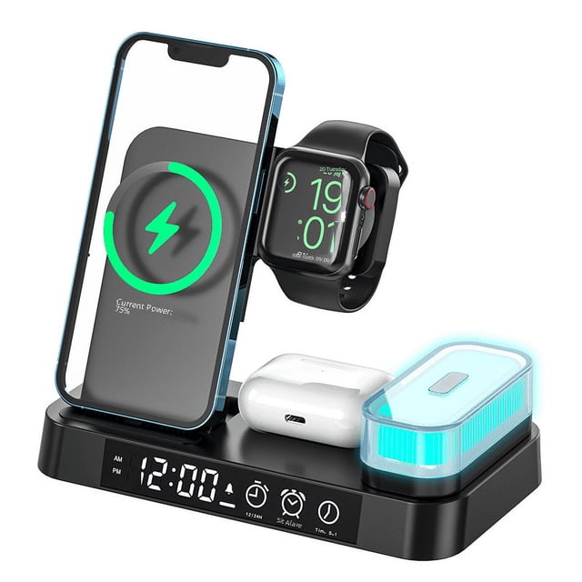Soporte de cargador inalámbrico tres en uno multifuncional para mesita de noche de escritorio adecuado para auriculares Apple iPhone Watch