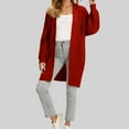 thumbnail image 2 of larppty Womens Open Front Cardigan Waffle Knit Long Sleeve Sweaters Tops Fall Coat Outerwear with Pockets (Red, XXL), 2 of 5