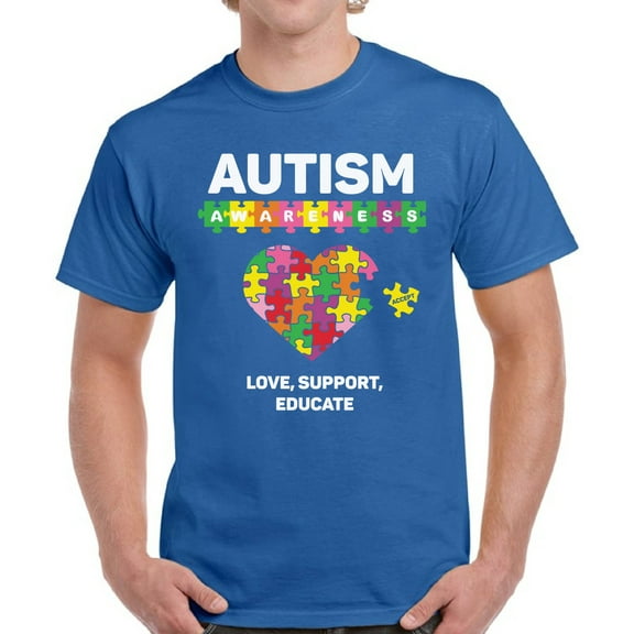 Autism Awareness Heart Men T-Shirt Graphic Tee Love Support Educate