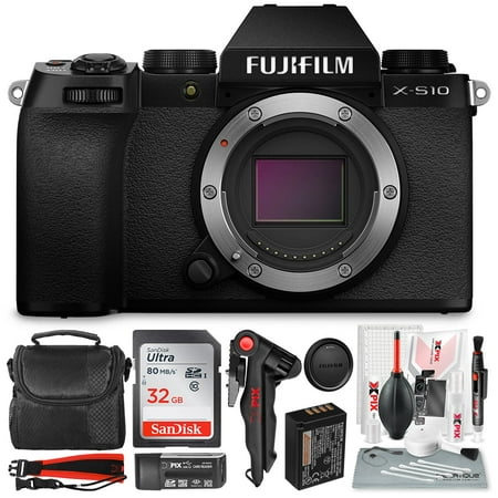 Fujifilm X-S10 Mirrorless Digital Camera Body with Sleek Design Accessories Bundle with 32GB SD Card