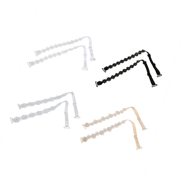Vocoste Lace Shoulder Straps Adjustable Elastic Black Skin Color White 4 Pair