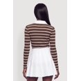 thumbnail image 4 of Women's Almost Famous Ribbed Knit Striped Long Sleeve Polo Shirt, 4 of 4