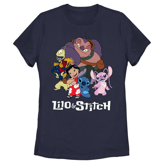 Women's Lilo & Stitch Crew Logo Graphic Tee Navy Blue Large