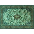 thumbnail image 1 of Ahgly Company Machine Washable Indoor Rectangle Medallion Turquoise Blue Traditional Area Rugs, 7' x 10', 1 of 4