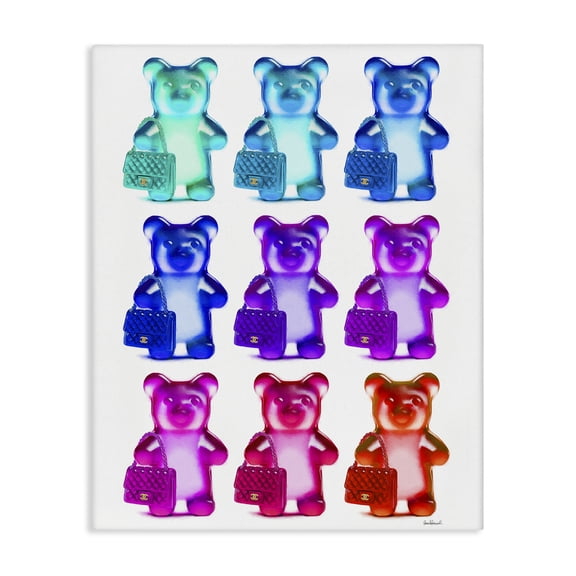 Stupell Industries Bright Hued Bears & Bags Fashion Painting Wrapped Canvas Art Print Wall Art, 16 x 20