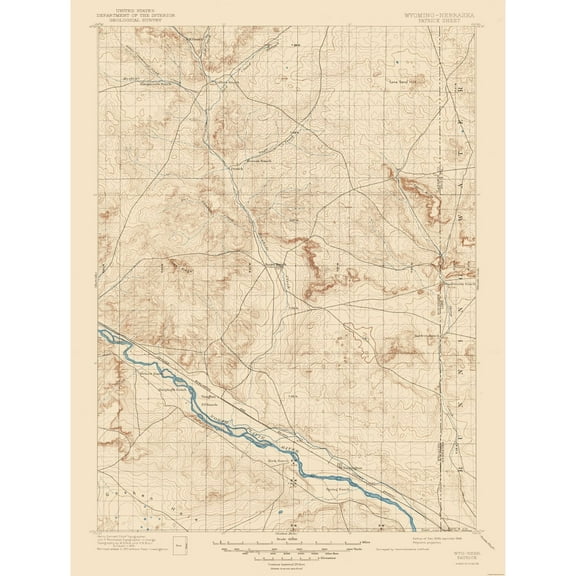 Topographical Map - Patrick Wyoming Sheet - USGS 1946 - 23 x 30.46 - Vintage Wall Art